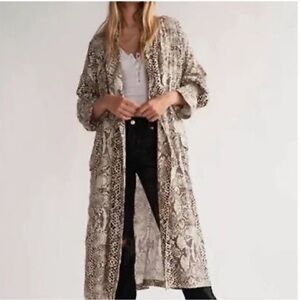 Free People Wild Nights Animal Print Kimono Long Duster‎ Size Small